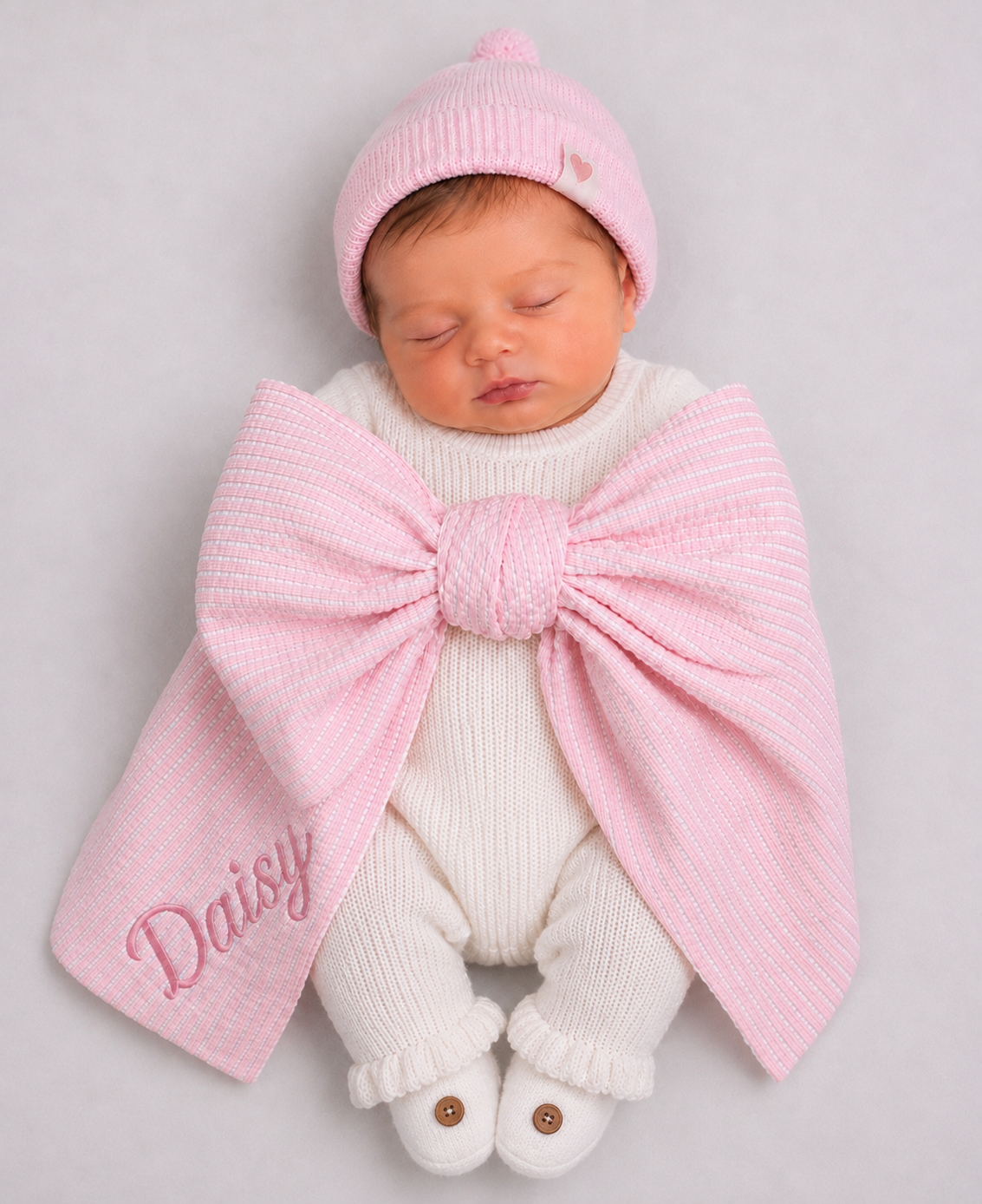 Newborn Birth Announcement Bow – Personalized Baby Name Reveal Photo Prop